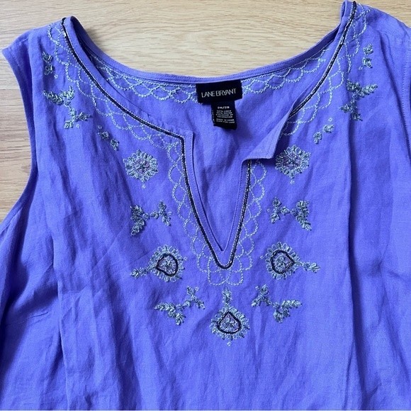 Lane Bryant Embellished Linen Blend Purple Top size 24/26 - Picture 2 of 2